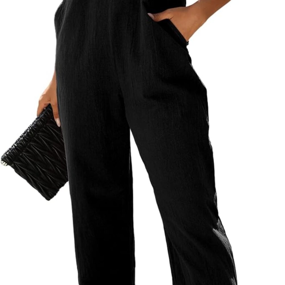 Women Sleeveless Straps Baggy Jumpsuit Overalls Casual Summer Bib Rompers Pocket